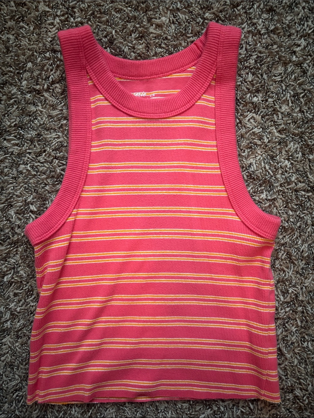aerie Pink and Yellow Striped Ribbed Tank Top